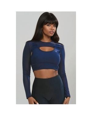 Calypsa Plus Size Mesh Sleeve Swim Cover Up - Blue
