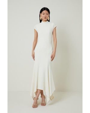 Karen Millen Textured Jersey Dramatic Hem Maxi Dress - Natural
