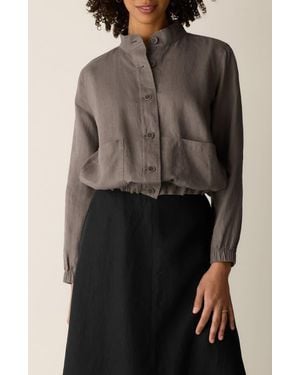 Eileen Fisher Band Collar Organic Linen Jacket - Black