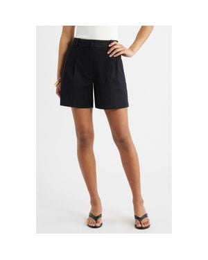 Open Edit Everyday Pleated Linen Blend Shorts - Blue