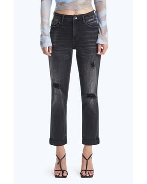 Bayeas Paint Splatter Ripped High Waist Mom Jeans - Blue