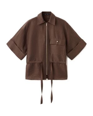 Mango Belted Zip-Front Shirt - Brown