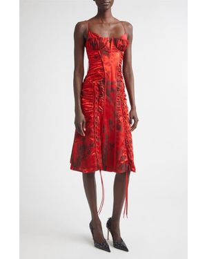 McQueen Floral Jacquard Corset Dress - Red