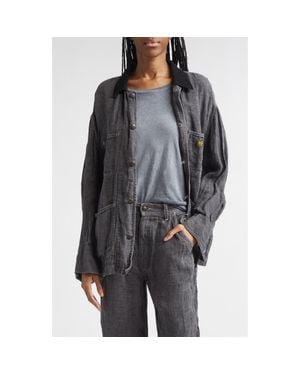 R13 Relaxed Corduroy Collar Linen & Cotton Chore Jacket - Gray
