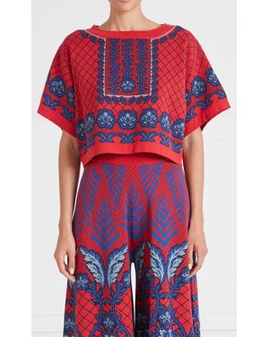 Temperley London Francis Grid Knit Top - Red