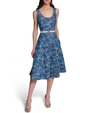 KARL LAGERFELD Sleeveless Belted Denim Dress - Blue