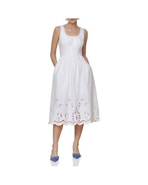 Avec Les Filles Embroidered Cotton Poplin Midi Dress - White