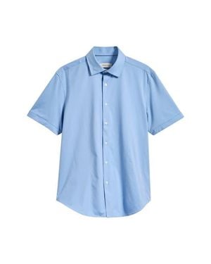 Bugatchi Miles Ooohcotton Solid Short Sleeve Button-Up Shirt - Blue