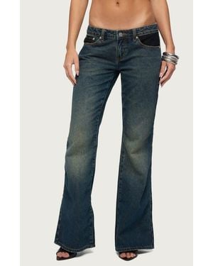 Edikted Tatem Lacey Low Rise Flare Jeans - Blue