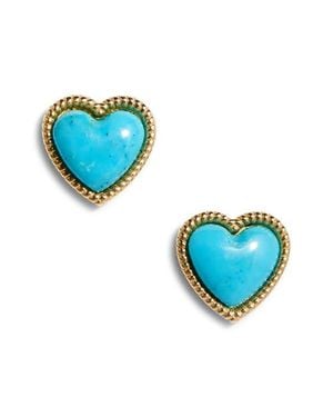 Established Stone Heart Stud Earrings - Blue