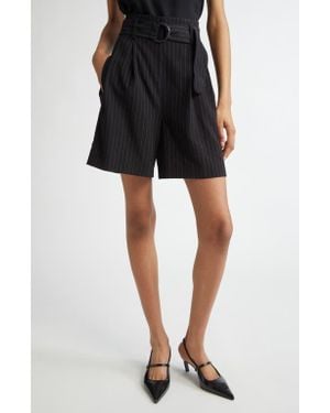 Akris Punto Fiorellina Pinstripe Belted Bermuda Shorts - Black