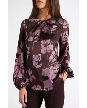 Santorelli Elena Long Sleeve Twist Neck Blouse - Red