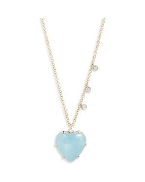Meira T Milky Aquamarine & Diamond Heart Pendant Necklace - Metallic