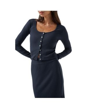 Travis Mathew Cloud Long Sleeve Rib Button-Up Cardigan - Blue