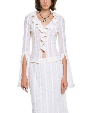 Anna Sui Floral Ruffle Stretch Lace Blouse - White
