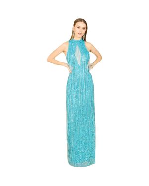 LARA New York Carrie Fringe Beaded Dress - Blue