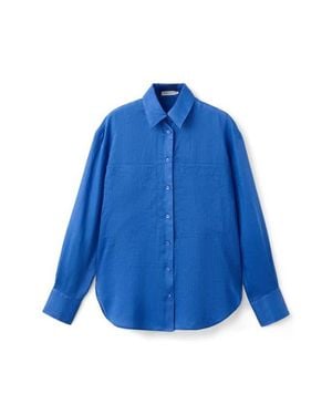 Mango Ramie Button-Up Shirt - Blue