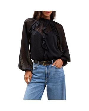 Lipsy Dobby Ruffle Top - Black