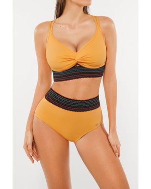 Popilush Boho Trim High Waist Tummy Control Bikini Set - Orange