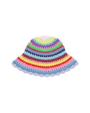 Ganni Crochet Striped Bucket Hat - Blue