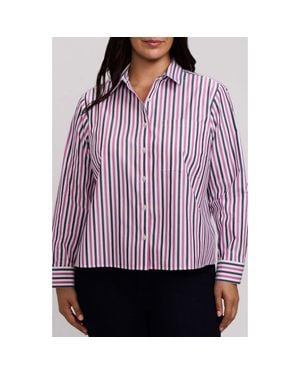 Foxcroft Jodie Stripe Cotton Button-Up Shirt - Purple