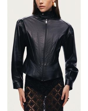 Nocturne Zip-Front Fitted Leather Jacket - Black
