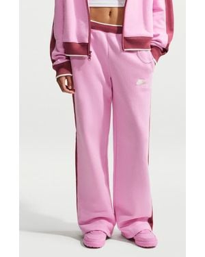 Nike Track Club Fleece Wide Leg Pants - Pink