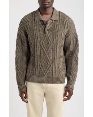 FRAME Cable Polo Sweater - Brown