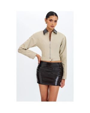 Miss Circle Vinette Cotton Gabardine Cropped Front Zip Jacket - Natural
