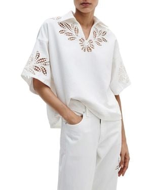 Rag & Bone Lucy Eyelet Cotton Blend Popover Top - White