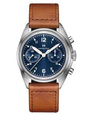 Hamilton Khaki Aviation Pilot Pioneer Leather Strap Watch, 40Mm - Blue