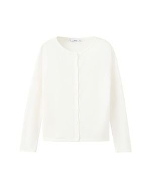 Mango Fine Knit Crewneck Cardigan - White
