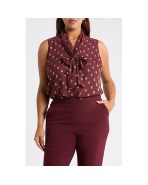 Anne Klein Bow Tie Neck Sleeveless Shell - Red