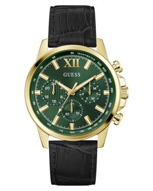 Guess Walker Dial Multifunction Leather Strap Watch, 44Mm - Green