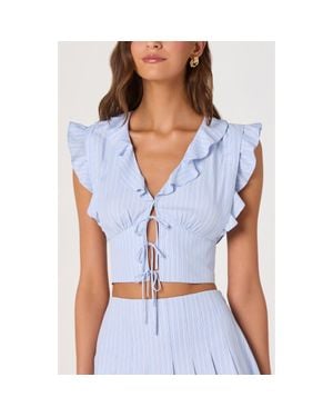Astr Zira Stripe Ruffle Crop Top - Blue