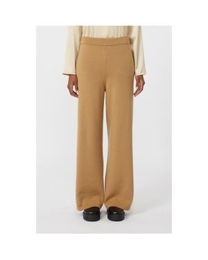 MM by Max Mara Hamburg Wide Leg Wool Sweater Pants - Natural