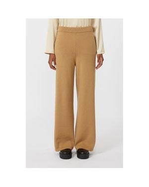 MM by Max Mara Hamburg Wide Leg Wool Sweater Pants - Natural