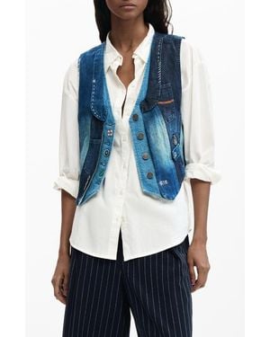 Desigual Patchwork Denim Vest - Blue