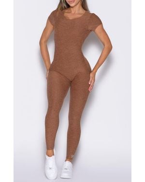 Bombshell Sportswear Open Back Tee Bodysuit - Brown