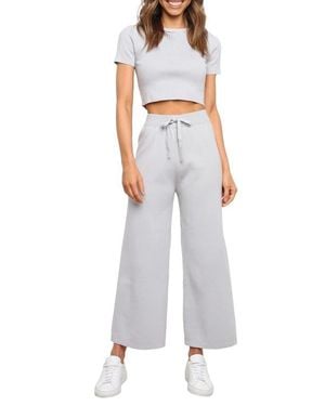 Petal & Pup Ayers Crop Sweater & Wide Leg Pants Set - Gray