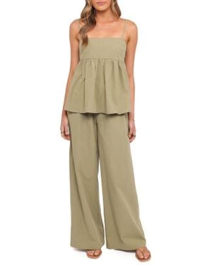 Petal & Pup Jessica Cotton Babydoll Camisole & Wide Leg Pants Set - Green