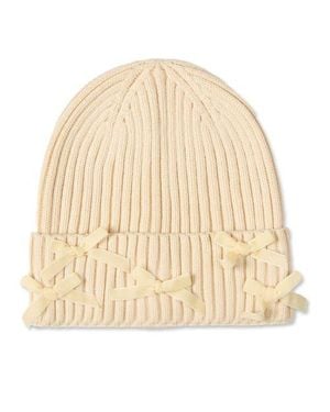 Memoi All-Over Bows Cuffed Beanie - Natural