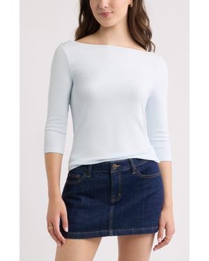BP. Boat Neck Three-Quarter Sleeve Top - White