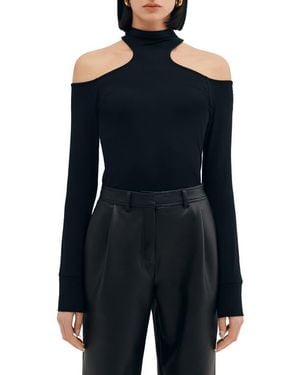 Two Lines by Marcella Cairo Cutout Mock Neck Top - Blue
