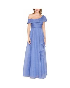 JS Collections Evangeline One-Shoulder Organza Gown - Blue