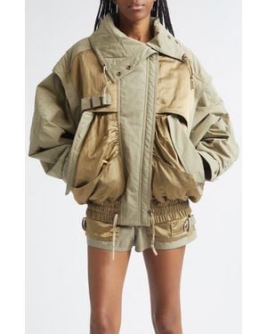 Balmain Oversize Batwing Sleeve Cotton Twill & Nylon Jacket - Green