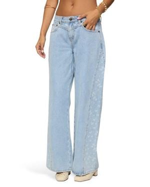 Edikted Floral Panel Low Rise Wide Leg Jeans - Blue