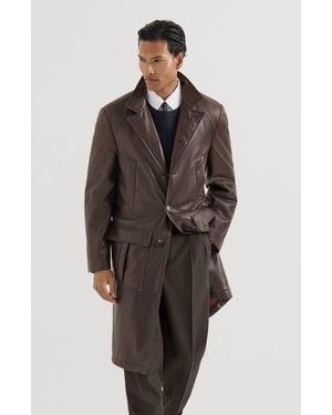 Brunello Cucinelli Nappa Leather Overcoat With Thermore Padding - Brown