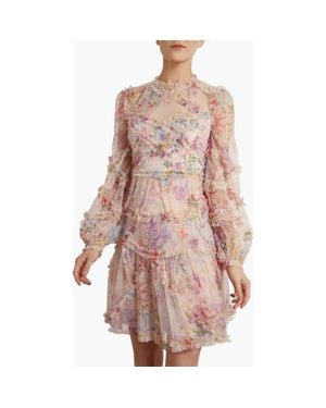 Needle & Thread Floral Diamond Ruffle Dress - Pink