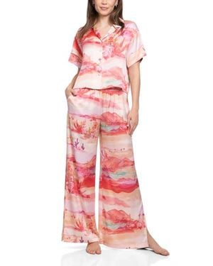MIDNIGHT BAKERY Print Satin Pajamas - Red